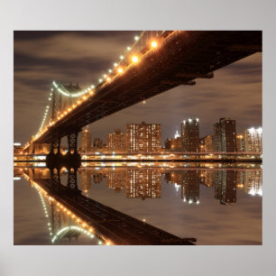 Póster Puente en la noche, New York City de Manhattan