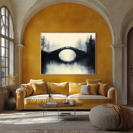 Póster Puente enigmático en medio de reflexiones de niebl