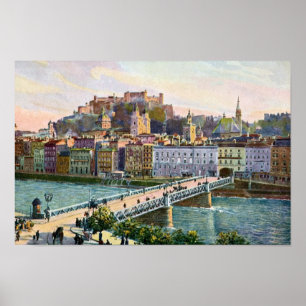 Póster Puente Estatal de Aquarelle Salzburg 1916