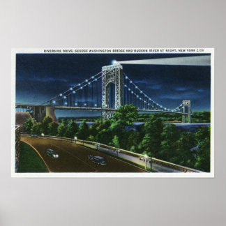 Póster Puente G. Washington, Hudson de noche