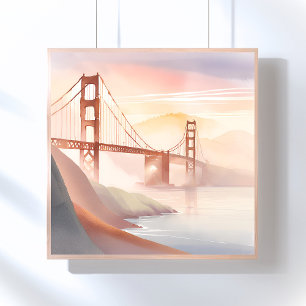 Póster Puente Golden Gate   Amanecer Hermoso Acuarela