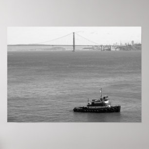Póster Puente Golden Gate, barco de remolque, negro y bla