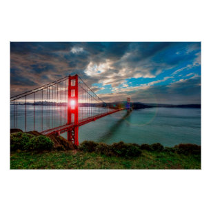 Póster Puente Golden Gate con Sun que brilla a través