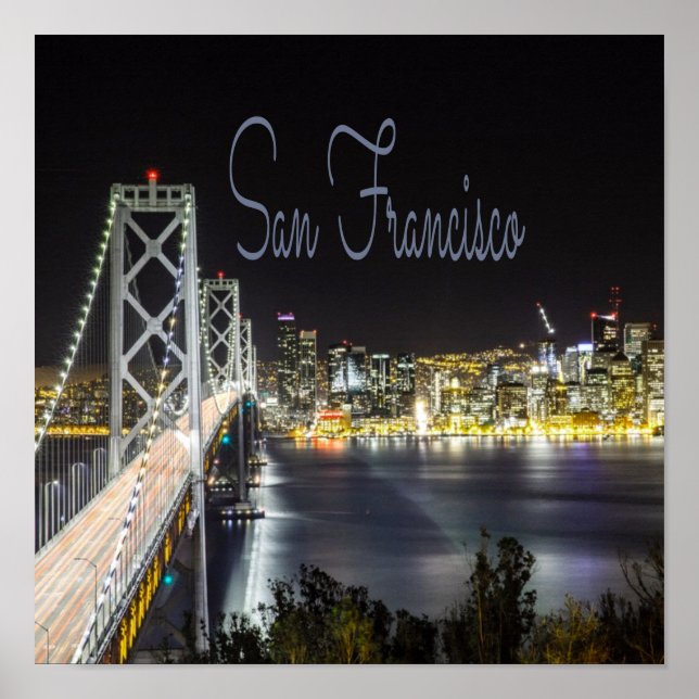 Póster Puente Golden Gate de la Línea del cielo nocturno  (Frente)