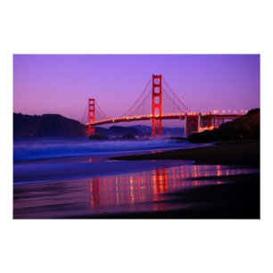 Póster Puente Golden Gate en Baker Beach al atardecer