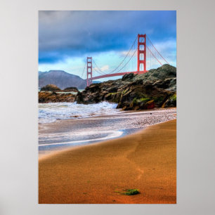 Póster Puente Golden Gate en la puesta del sol
