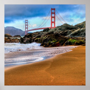 Póster Puente Golden Gate en la puesta del sol