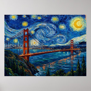 Póster Puente Golden Gate Noche Estrellada Paisaje Histór