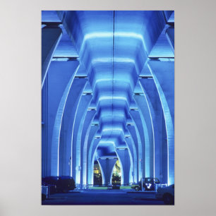 Póster Puente, iluminado bajo luz, Puerto de Miami,