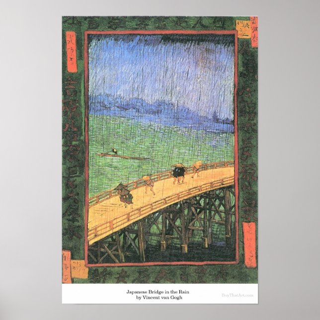 Póster Puente japonés en lluvia, de Vincent van Gogh (Frente)