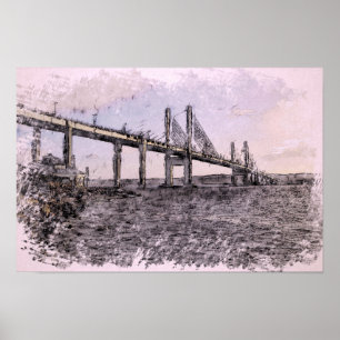 Póster Puente Kessock Inverness Acuarela Artística