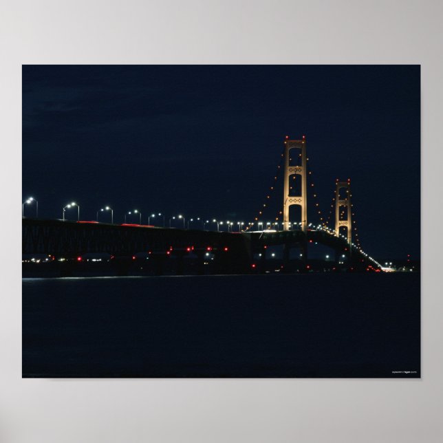 Póster Puente Mackinac de noche (Frente)