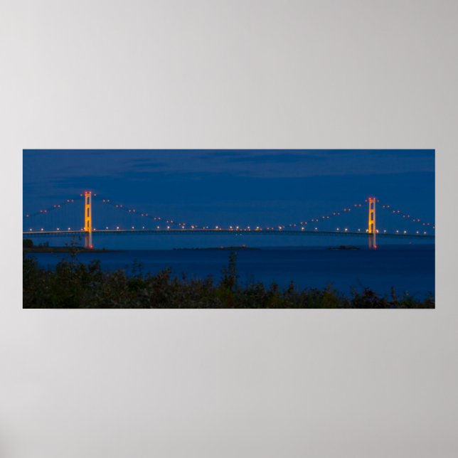 Póster Puente Mackinac de noche en Michigan (Frente)