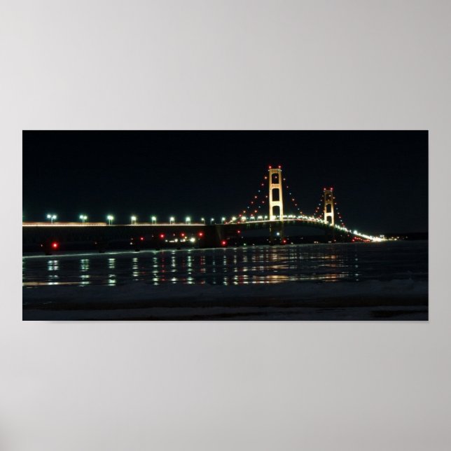 Póster Puente Mackinaw en poster nocturno (Frente)