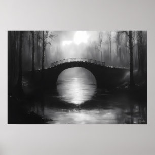 Póster Puente Misterioso Sobre Aguas Serenas – Monocromo
