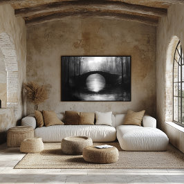 Póster Puente misterioso sobre aguas serenas - Monocromo