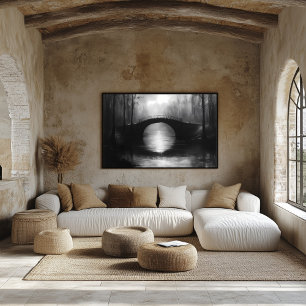 Póster Puente misterioso sobre aguas serenas - Monocromo