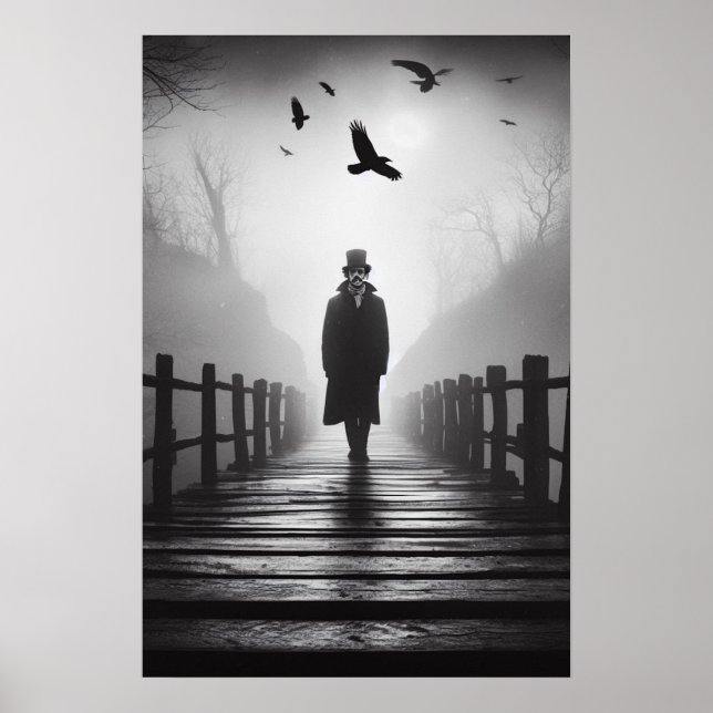 Póster Puente poeta Edgar Allan poeta arroja miedo a la n (Frente)