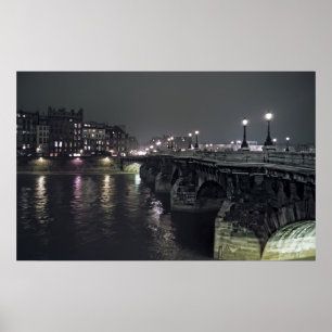 PÓSTER PUENTE PONT NEUF POR LA NOCHE - PARÍS FRANCIA