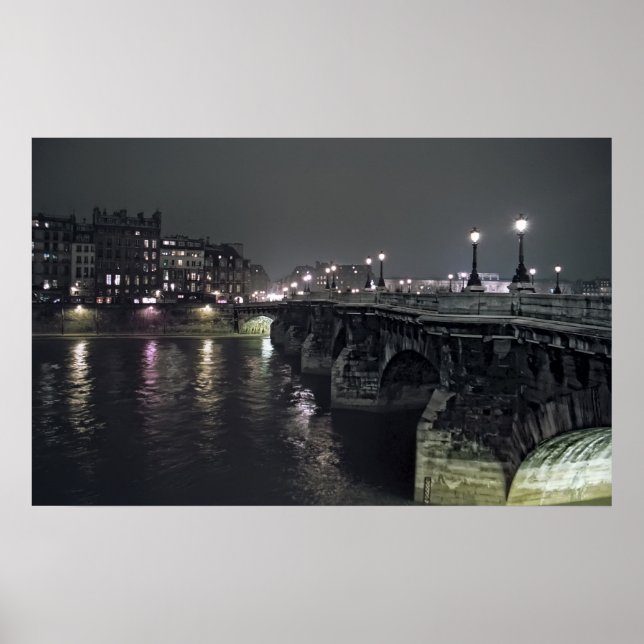 PÓSTER PUENTE PONT NEUF POR LA NOCHE - PARÍS FRANCIA (Frente)