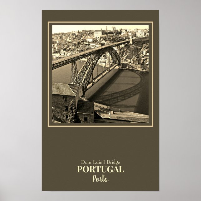 Póster Puente Porto sobre el río Douro, Portugal, sepia (Frente)