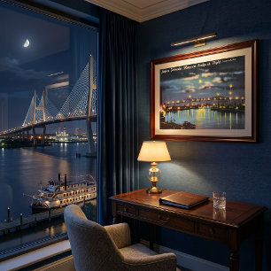 Póster Puente Retro Talmadge de Noche Savannah GA