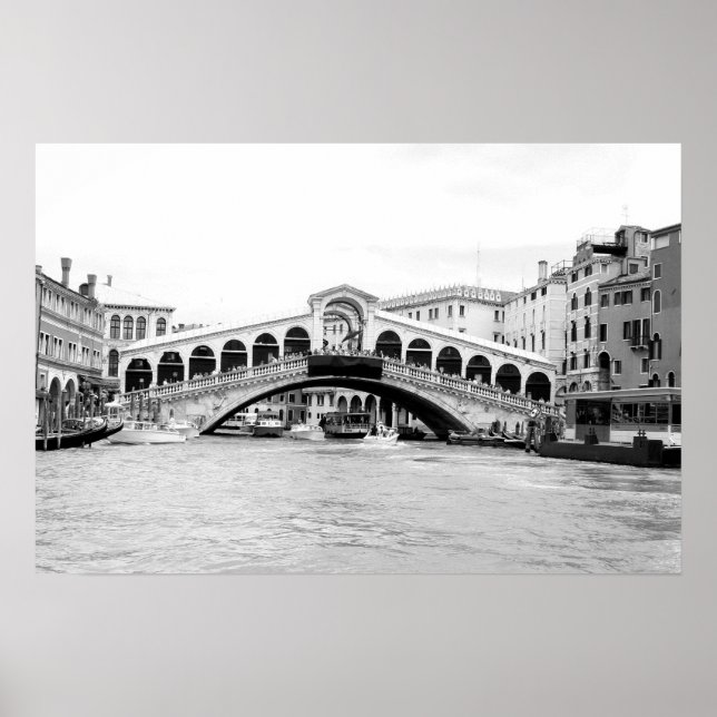Póster Puente Rialto blanco y negro, Venecia. (Frente)