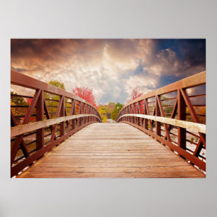 Póster Puente rústico de madera en el campo