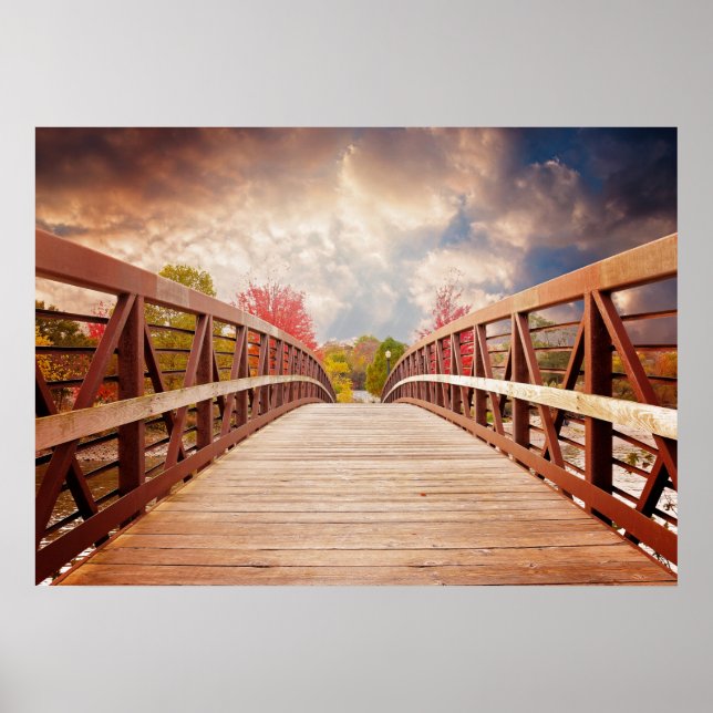 Póster Puente rústico de madera en el campo (Frente)