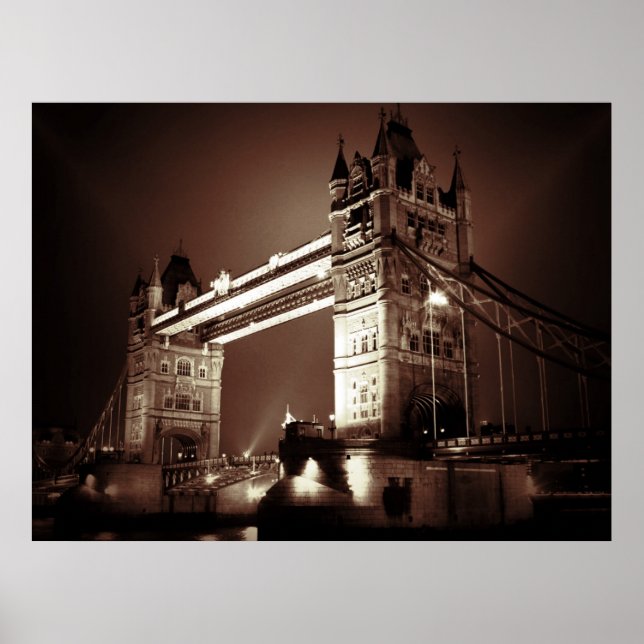 Póster Puente Sepia London Tower de noche (Frente)