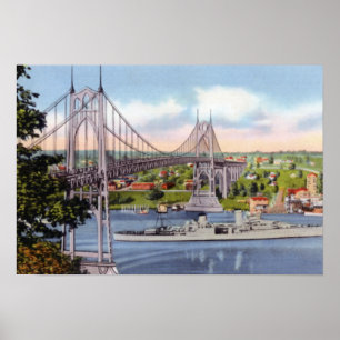 Póster Puente USS Portland de Portland Oregon St Johns
