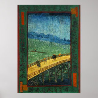 Póster Puente Vincent van Gogh en lluvia (después de Hiro