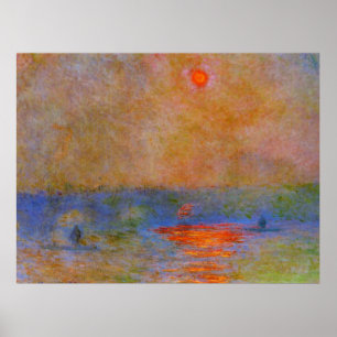Póster Puente Waterloo, luz solar en la niebla,