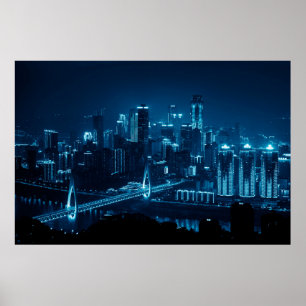 Póster Puente y arquitectura urbana por la noche en Cho