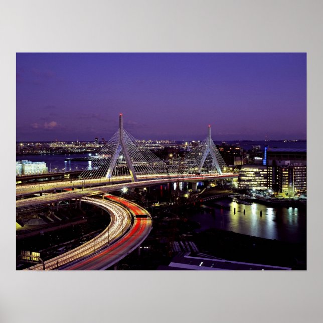 Póster Puente Zakim, Boston de noche (Frente)