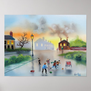 Póster puentes para la pintura nostálgica de los postes