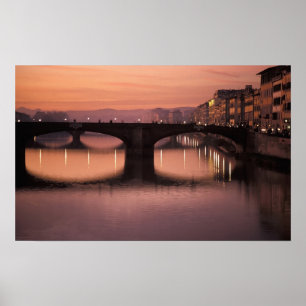 Póster Puentes sobre el río Arno al atardecer, 2