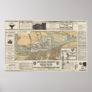 Póster Puerta al Mundo: Mapa del Puerto de Hamburgo