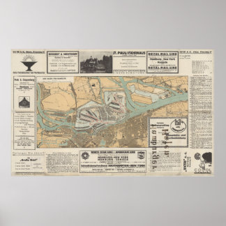 Póster Puerta al Mundo: Mapa del Puerto de Hamburgo