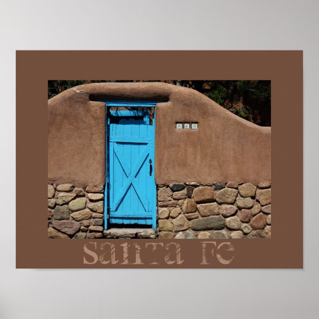 Póster Puerta Azul Adobe Santa Fe Nuevo México (Frente)