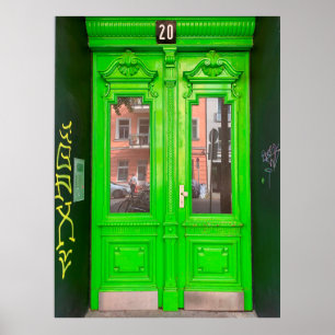 PÓSTER PUERTA DE CRISTAL DE MADERA VERDE