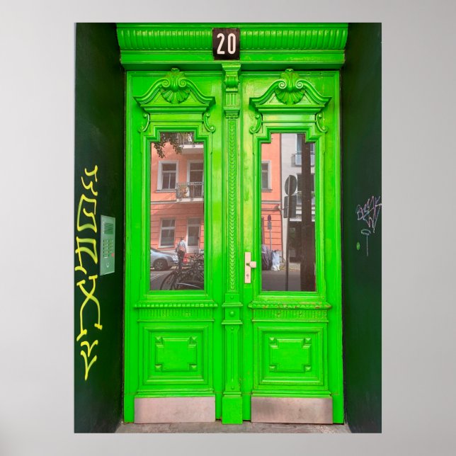 PÓSTER PUERTA DE CRISTAL DE MADERA VERDE (Frente)