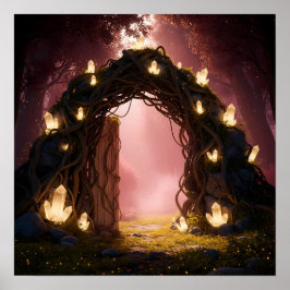 Póster Puerta de Cristal Mágico en el Bosque Crepuscular