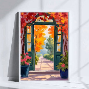 Póster Puerta de jardín   Pintura floral botánica en acua