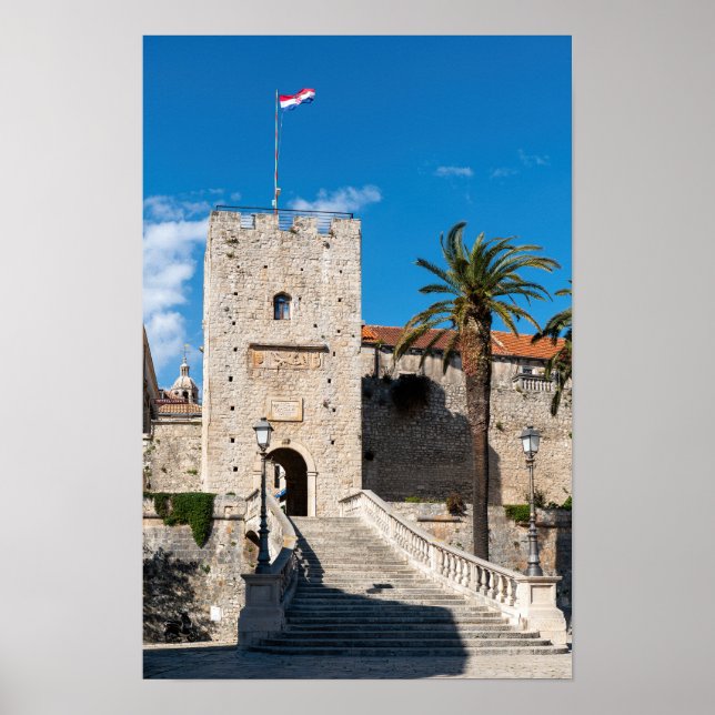 Póster Puerta de la Tierra en la ciudad de Korcula - Dalm (Frente)