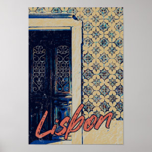 Póster Puerta de Lisboa y ilustracion de azulejos Portuga
