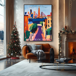 Póster Puerta de Oro y calles de San Francisco en Fauvist