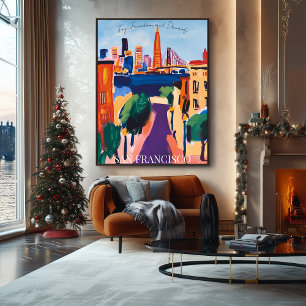 Póster Puerta de Oro y calles de San Francisco en Fauvist