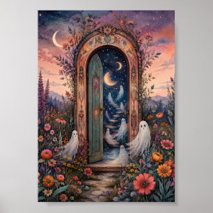 Póster Puerta de Portal Mágico Flor Silvestre Fantasmal C