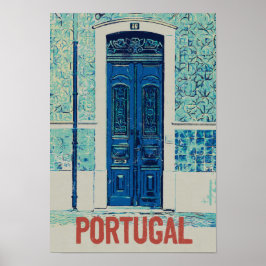 Póster Puerta de Portugal y ilustracion de azulejos Portu
